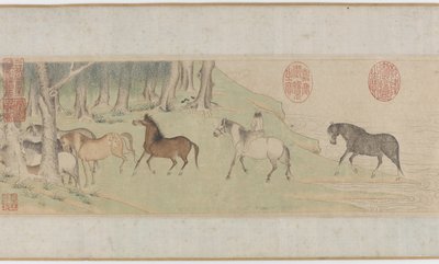 Horses and Grooms Crossing a River by Zhao Mengfu Chao Meng Fu or